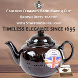 Cauldon Ceramics Hand Made 4 Cup Original Brown Betty Teapot with Staffordshire Logo 36 fl oz/1020 ml