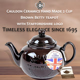 Cauldon Ceramics Hand Made 2 Cup Brown Betty Teapot with Embossed Logo 20 fl oz/570 ml