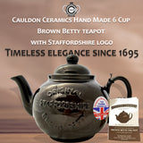 Cauldon Ceramics Hand Made 6 Cup Brown Betty Teapot with Embossed Logo 43 fl oz/1220 ml