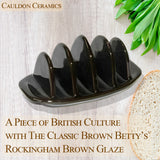 Cauldon Ceramics Hand Made Brown Betty Toast Rack in Traditional Rockingham Brown Glaze